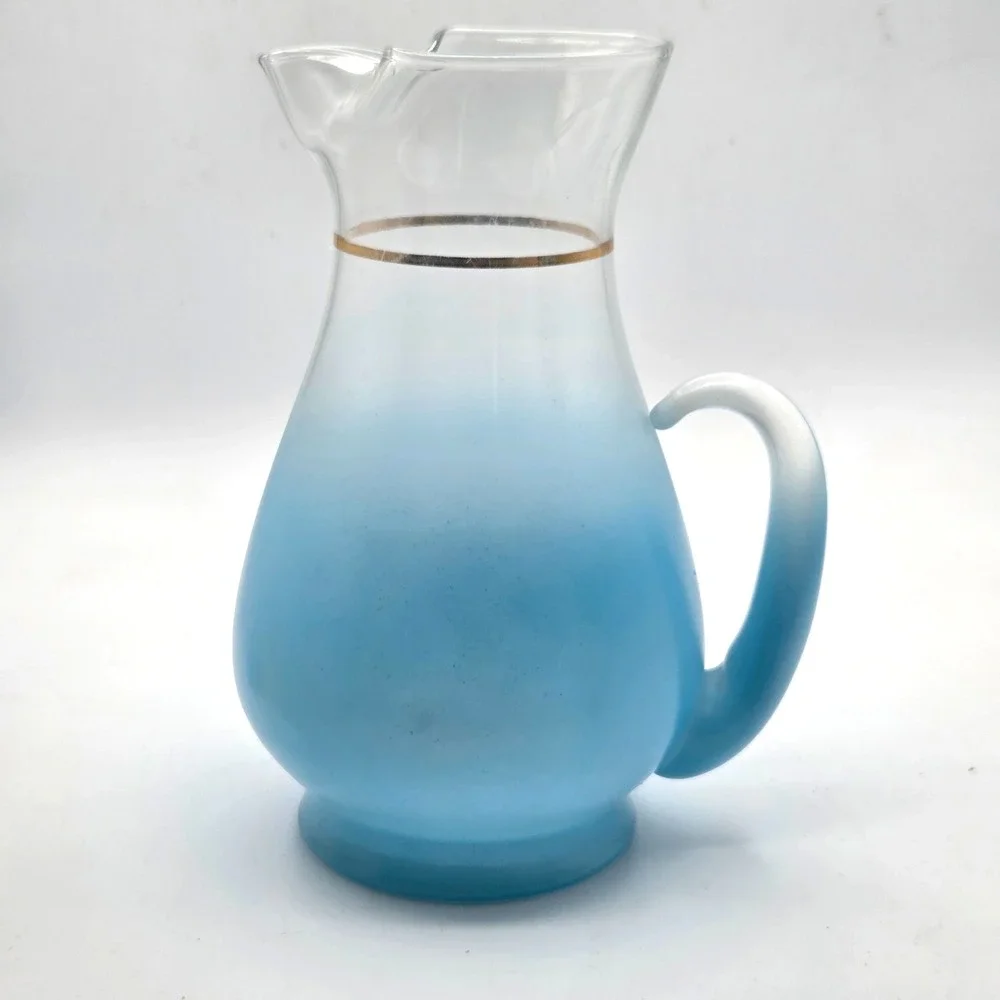 Vintage Blendo Frosted Pitcher & Tumbler Set  West Virginia Glass MCM  F18J